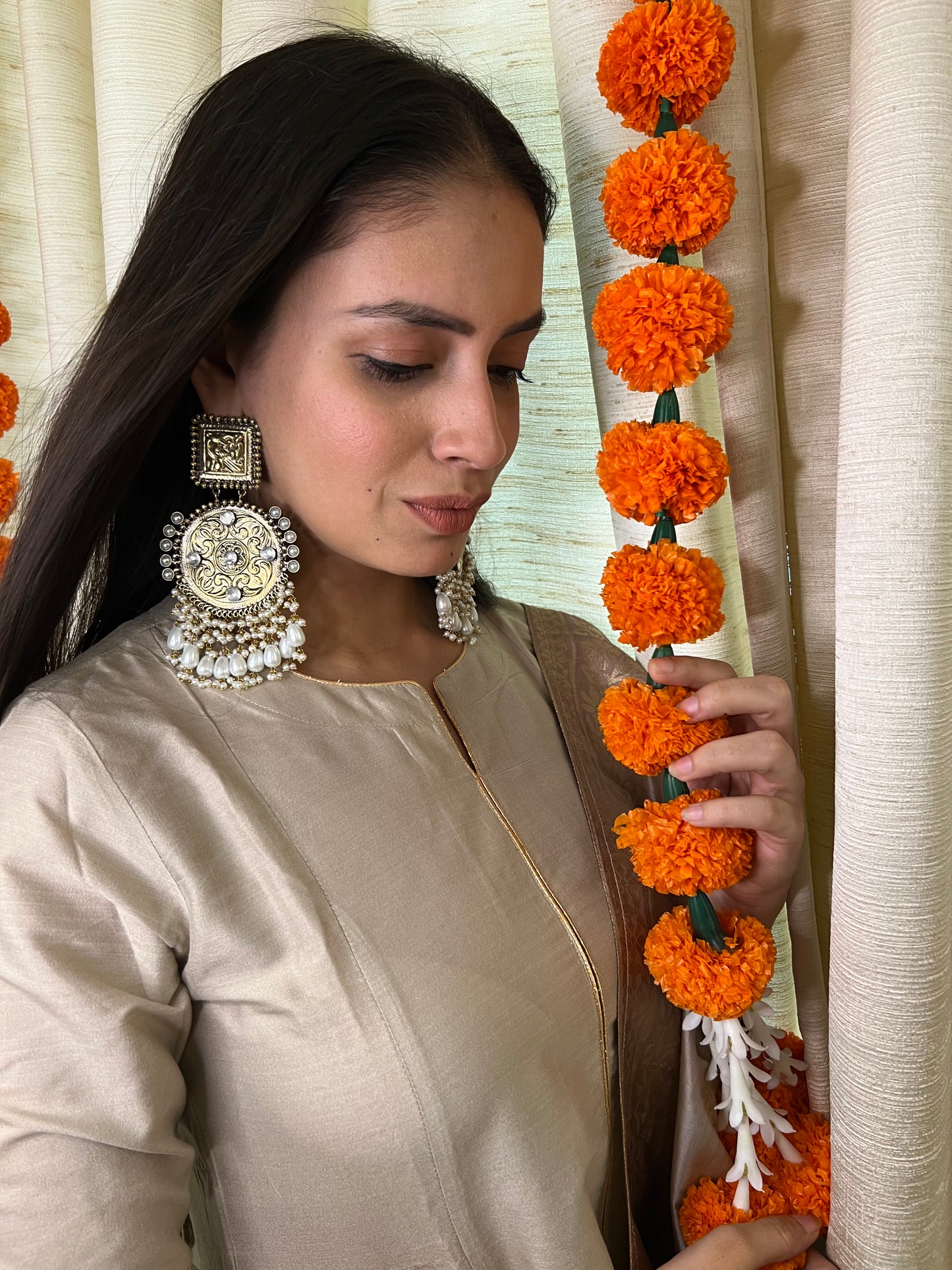 Gold Bohemian Jhumka Earrings