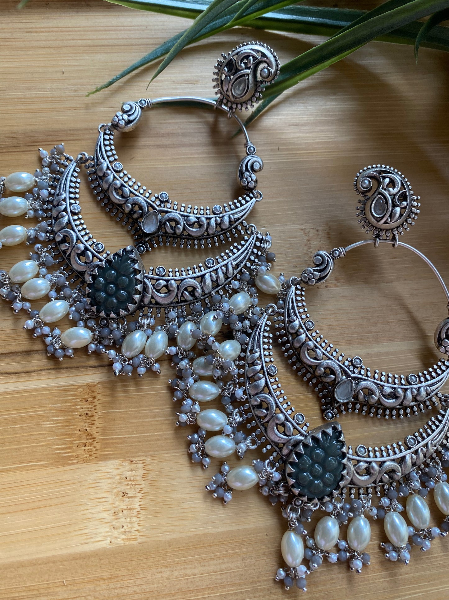 Grey Chand Bali Jhumkas Earrings